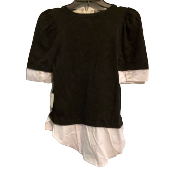 Laundry by Shelli Segal Twofer Sweater Top Medium Black & White NEW Puff Sleeve - Picture 3 of 8